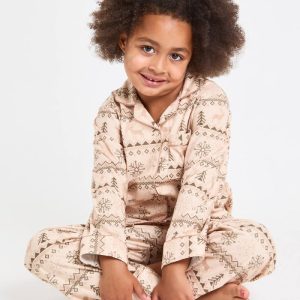 boohoo Barn matchande familj bebis fleece Fairisle-mönstrad långärmad skjorta & byxor pyjamas-set | Neutral | Storlek 3-4 Years