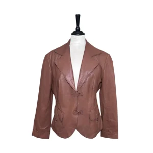 BRUN LÄDERJACKA MED FLÄRPAR (L)